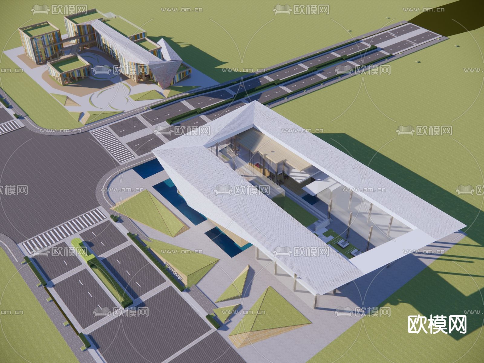 商业街su模型下载（渲染图1）