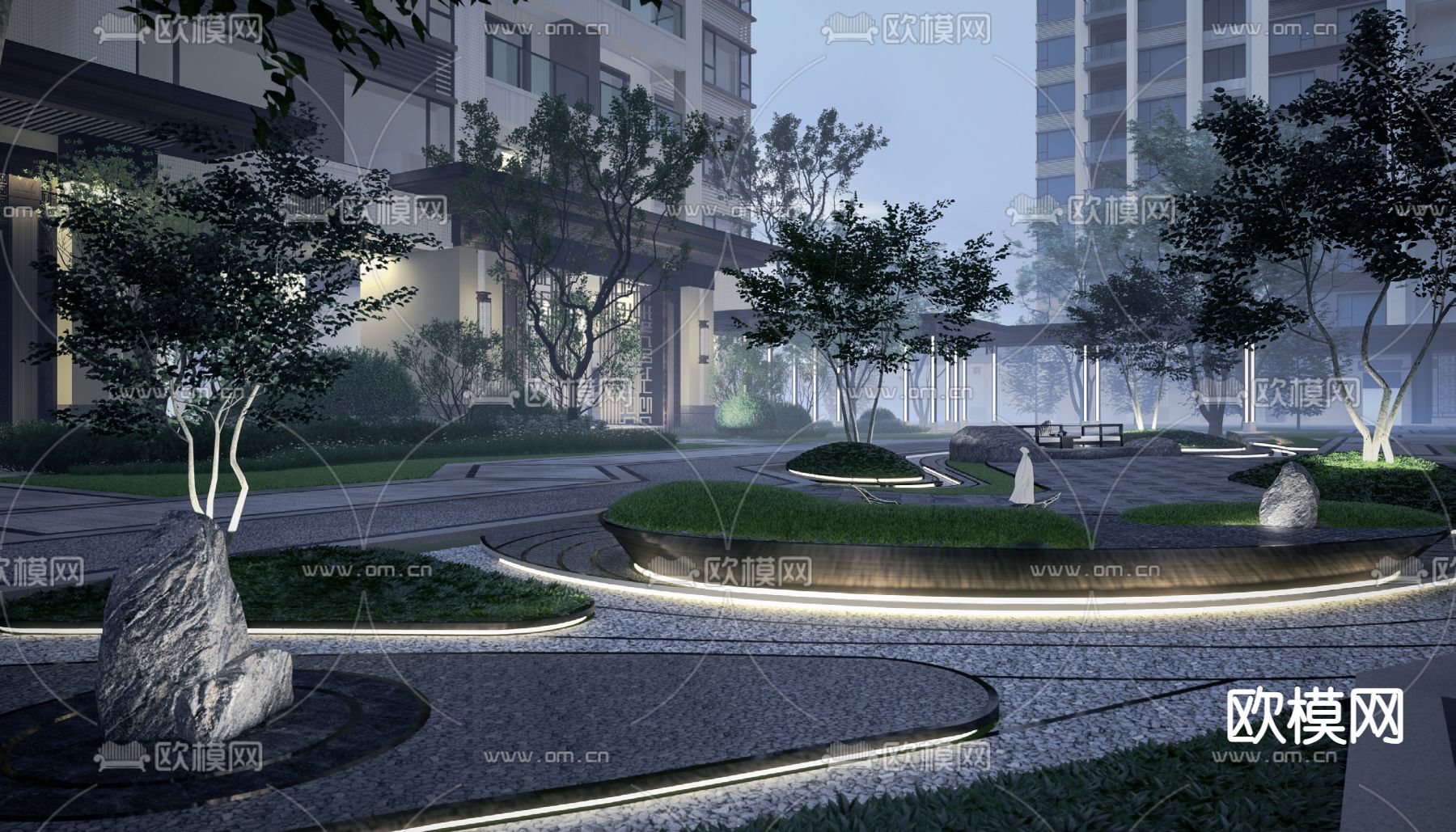 庭院夜景su模型下载（渲染图3）