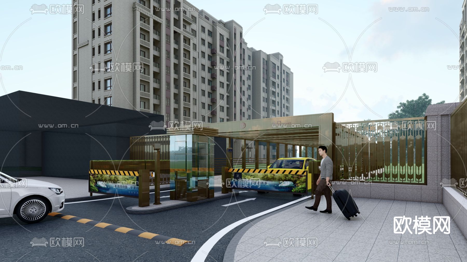 停车场门岗 车库入口su模型下载（渲染图1）
