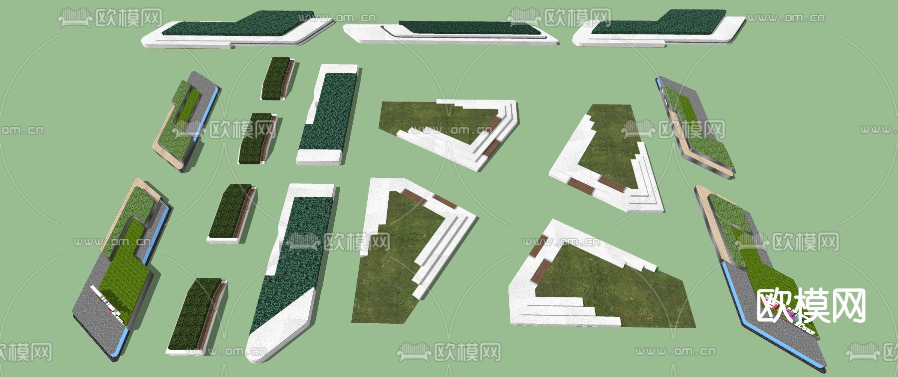 景观树池 种植池 花池座椅su模型下载（渲染图2）
