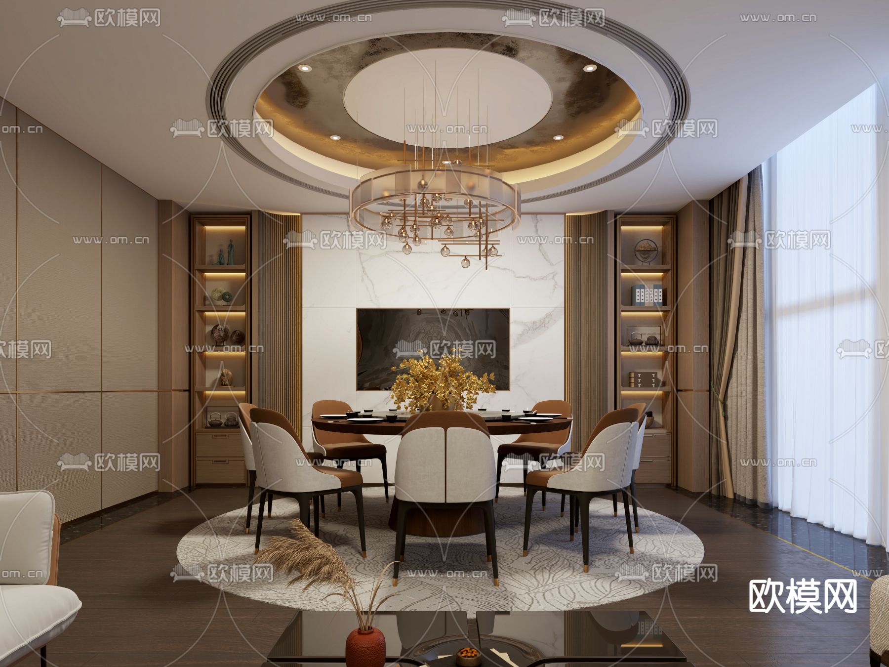 新中式酒店包厢su模型下载（渲染图2）