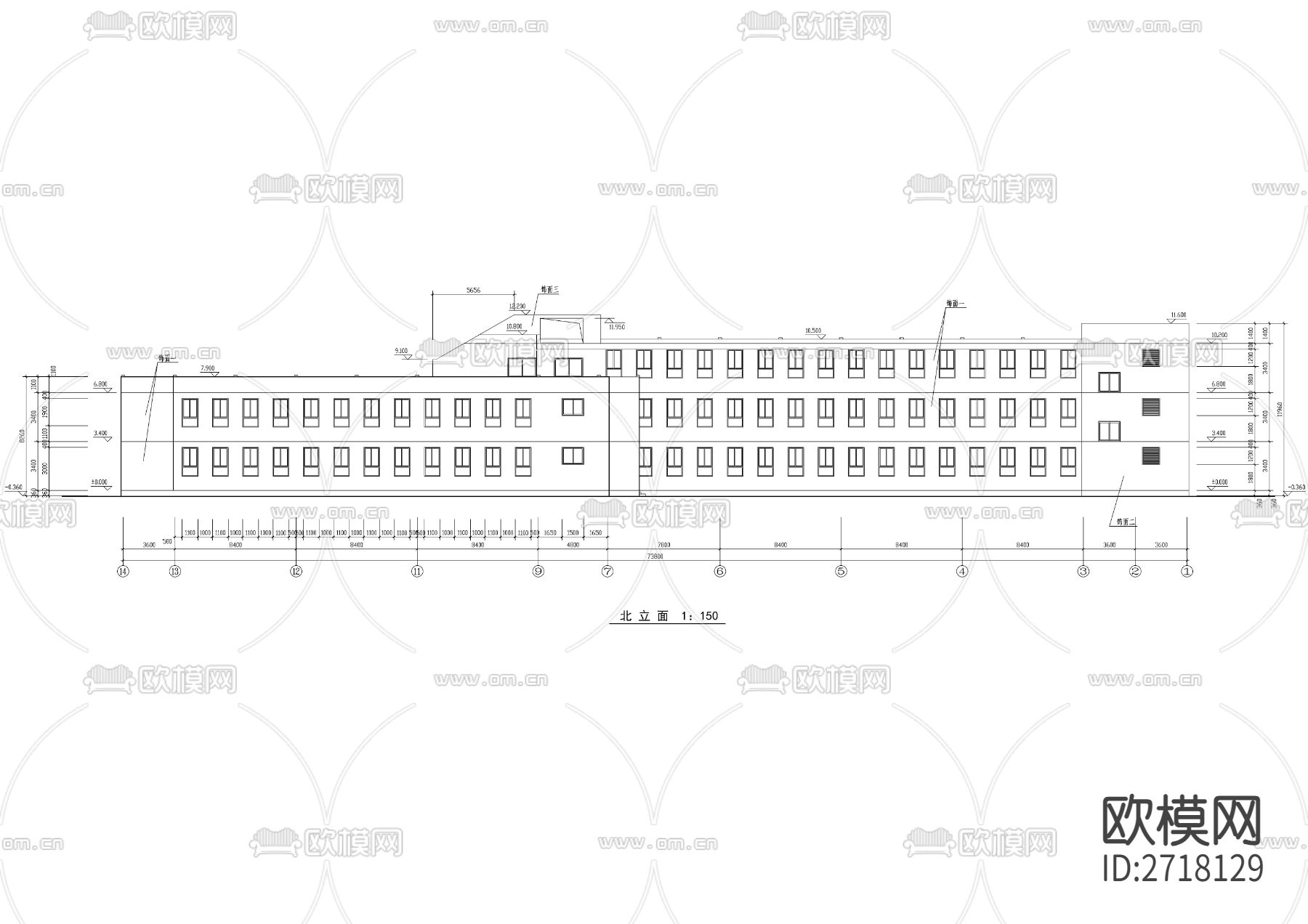 小学总图及教学楼建筑cad施工图下载（渲染图7）