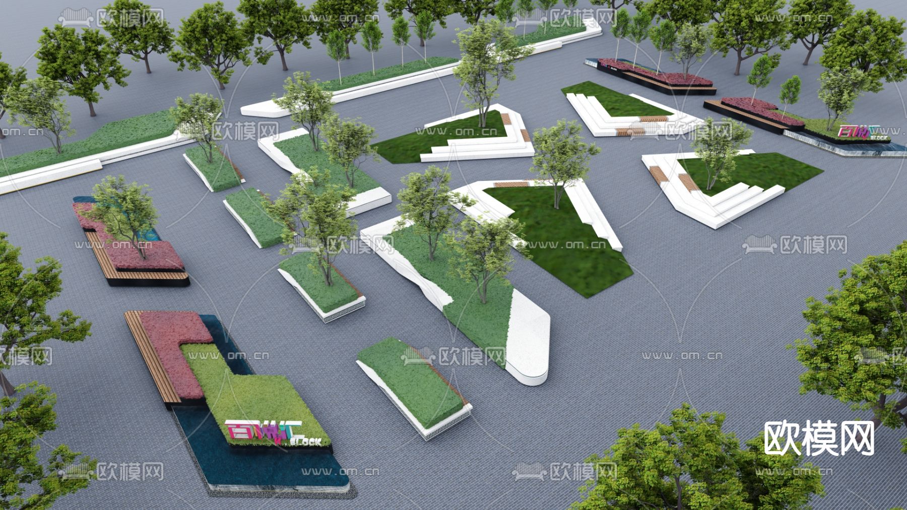 景观树池 种植池 花池座椅su模型下载（渲染图1）