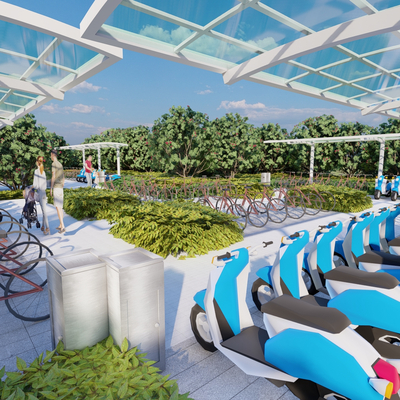  户外充电桩 单车停车场su模型 