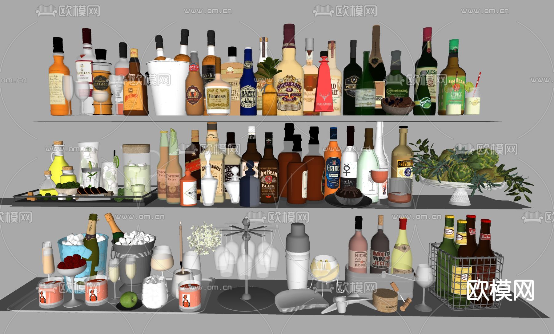 酒瓶酒具 果汁酒水su模型下载（渲染图2）