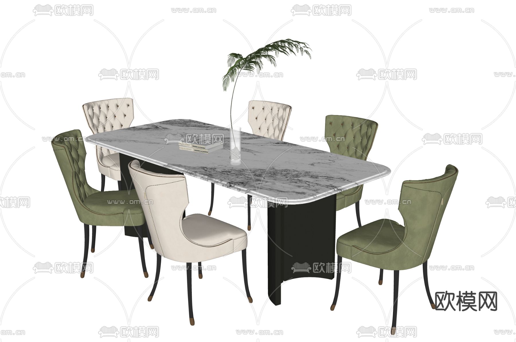 奶油风餐桌椅su模型下载（渲染图2）
