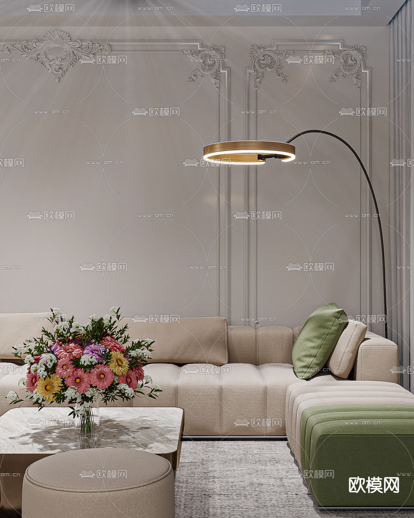 法式影音室 视听室 家庭影院3d模型下载（渲染图2）