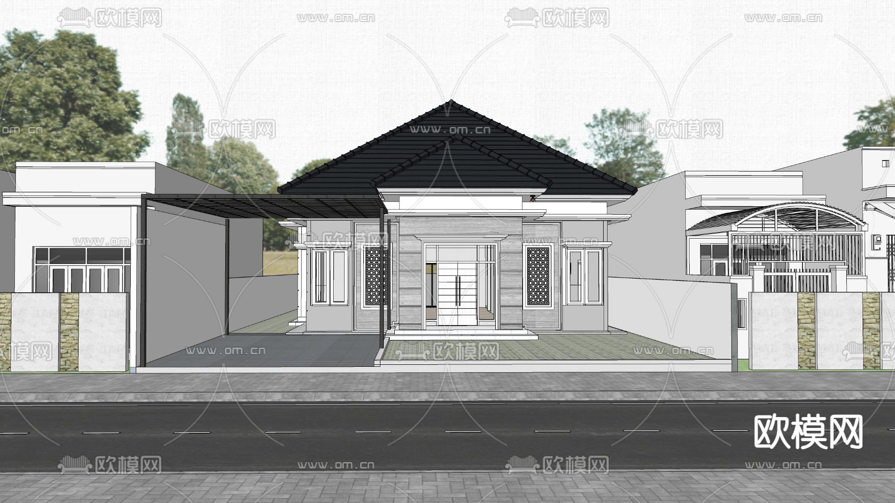 简欧独栋别墅 民宿建筑 自建房su模型下载（渲染图2）