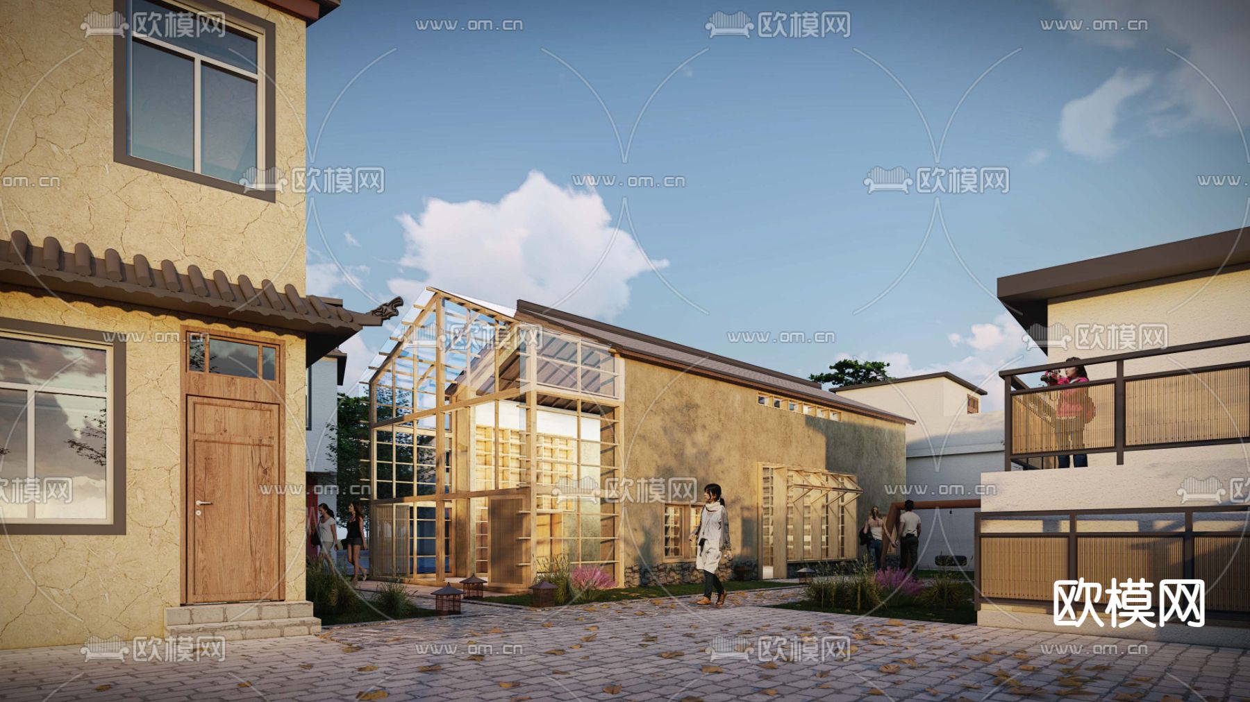 手工作坊 特色山地民宿su模型下载（渲染图1）