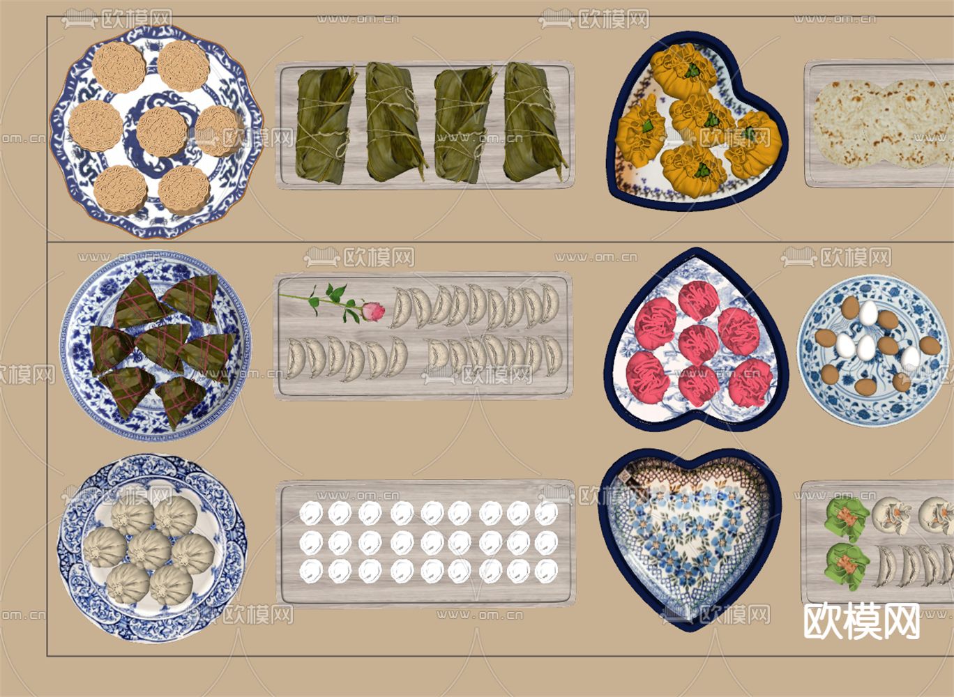 中式食物 饺子 包子su模型下载（渲染图2）