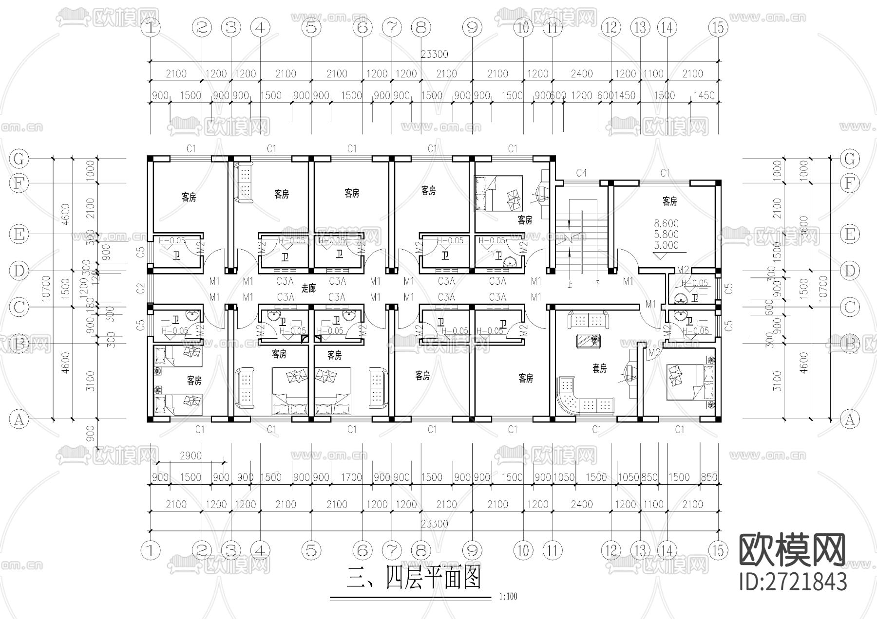 青年单身公寓CAD施工图下载（渲染图3）