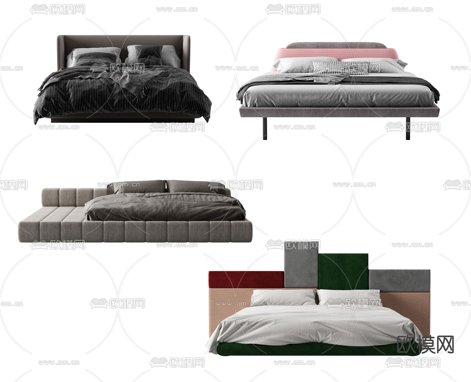 高级灰双人床 卧室床3d模型下载