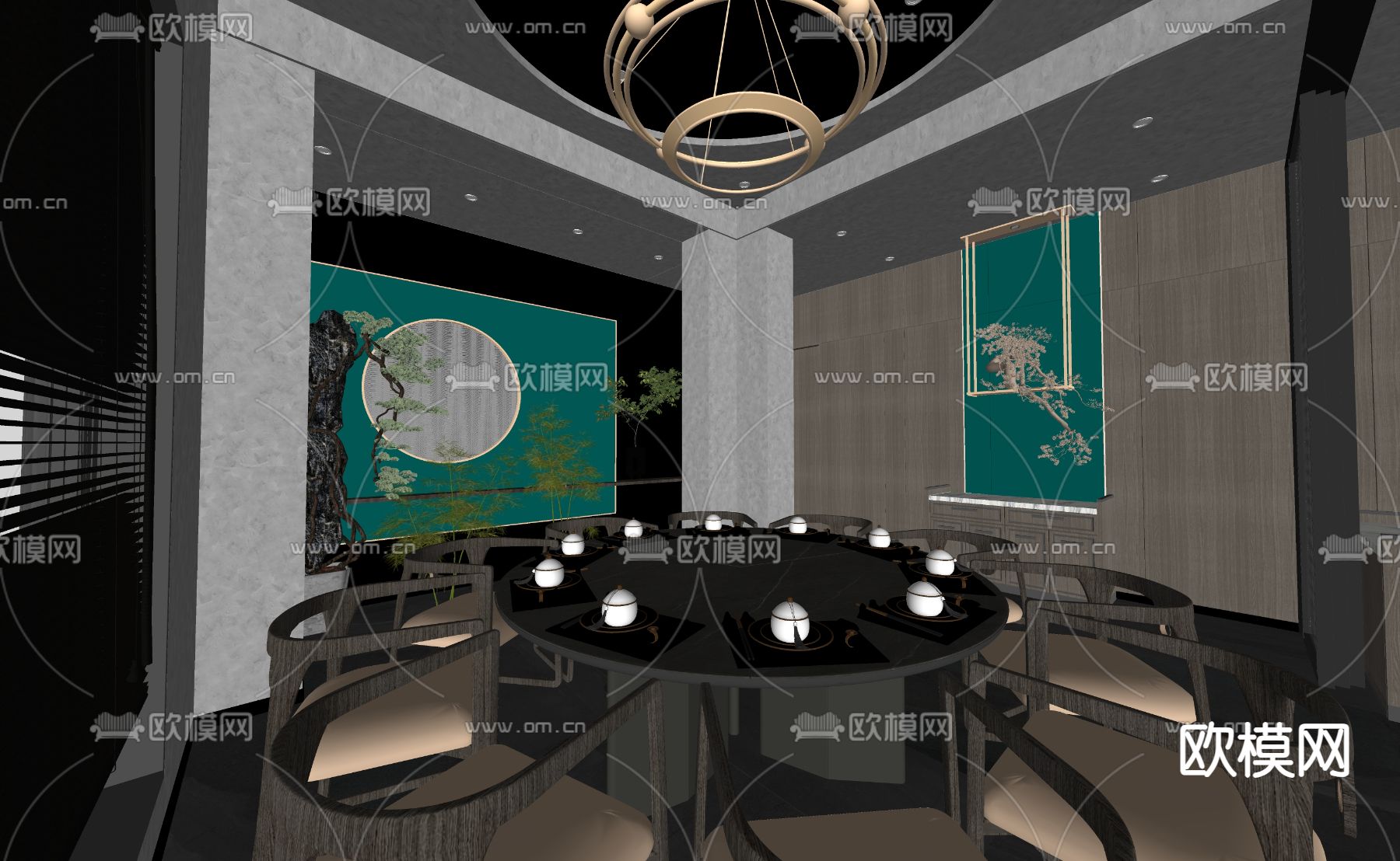 中餐厅包间 包厢 包房su模型下载（渲染图2）