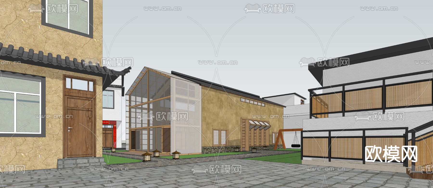 手工作坊 特色山地民宿su模型下载（渲染图2）