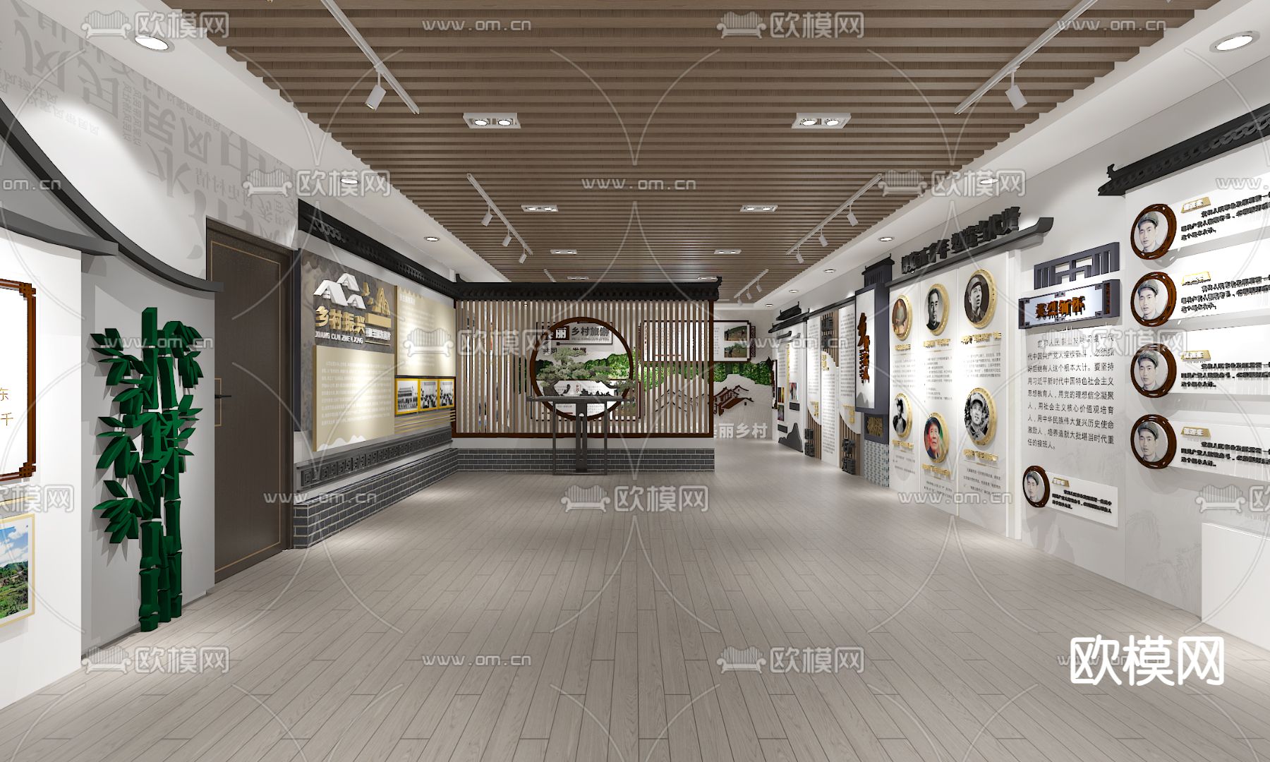 新中式文化展厅 村史馆su模型下载（渲染图2）