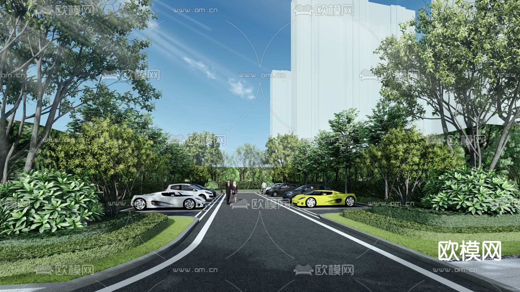 停车场 停车位su模型下载（渲染图1）