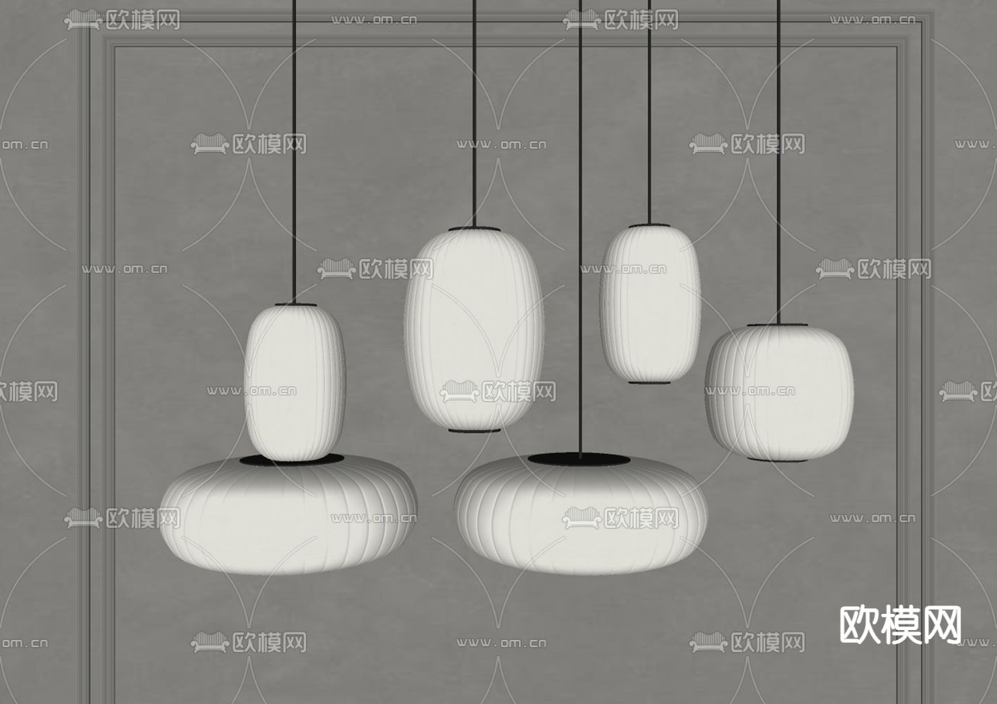 侘寂风笼式吊灯su模型下载（渲染图2）