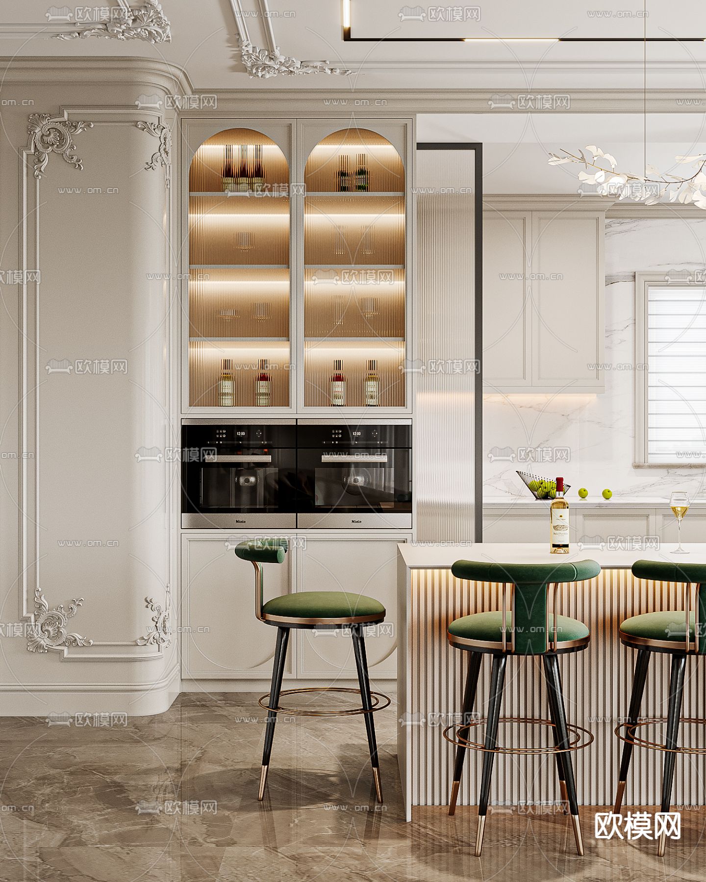法式吧台 中岛吧台3d模型下载（渲染图3）