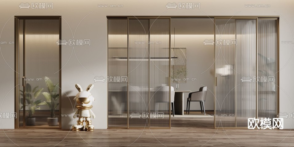 玻璃推拉门 移门 餐厅门3d模型下载