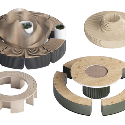  树池 景观座椅 圆形座椅su模型 