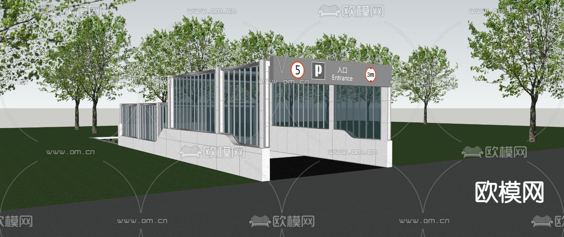 停车场门闸 车库入口su模型下载（渲染图2）