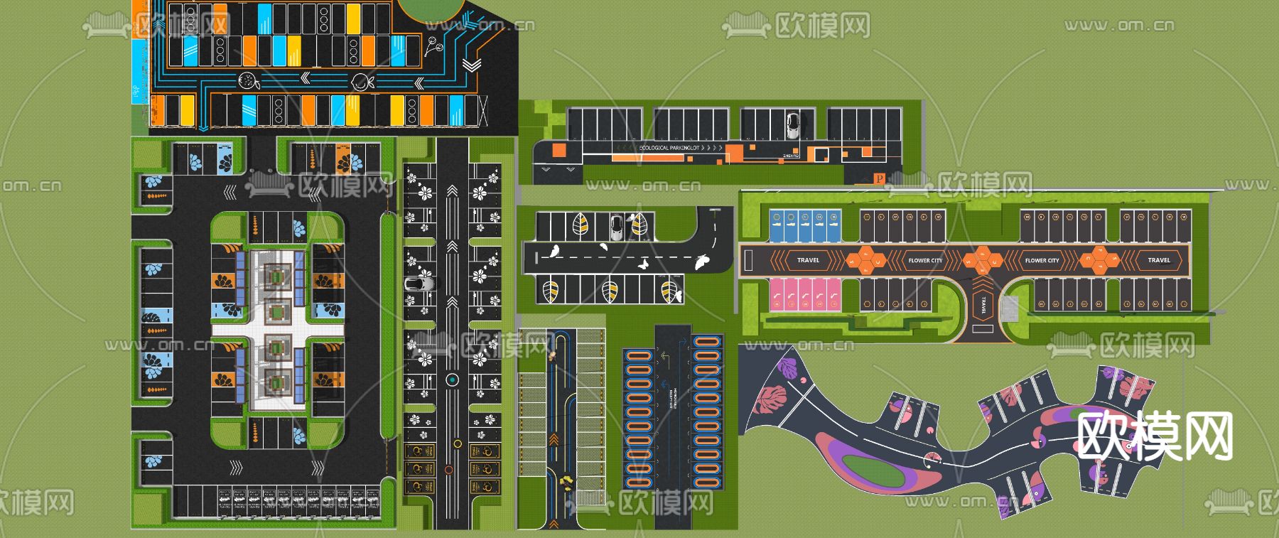 停车场停车位su模型下载