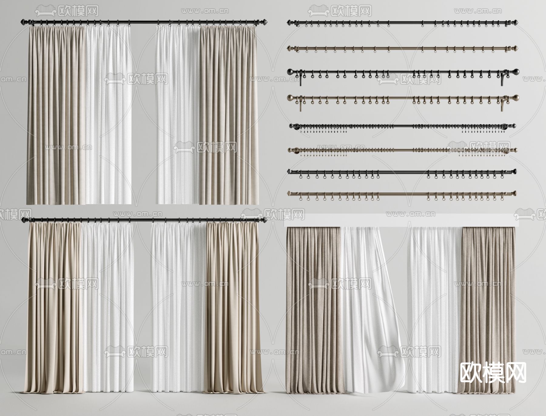 窗帘  窗纱 窗帘杆3d模型下载