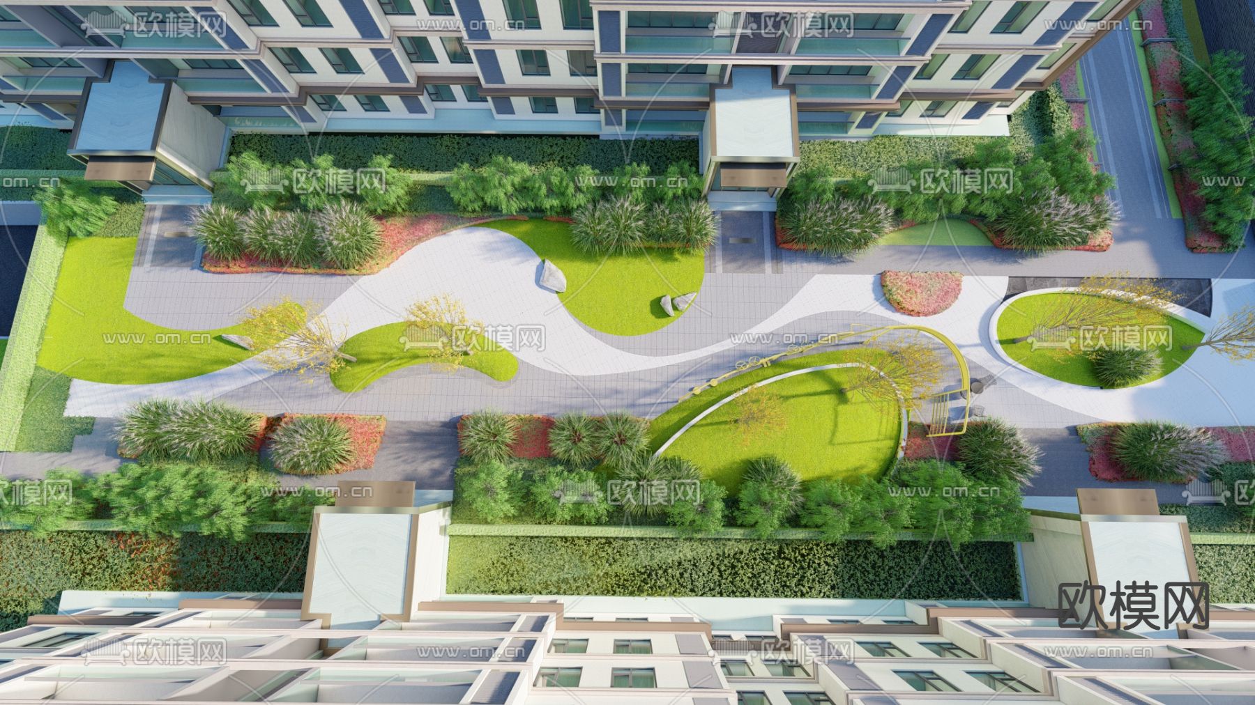 老年活动花园 林下空间su模型下载（渲染图2）