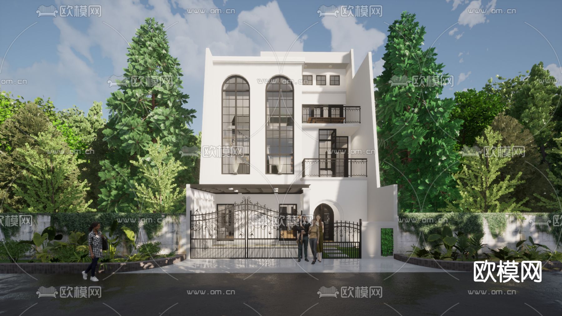 简欧独栋别墅 民宿建筑 自建房su模型下载（渲染图1）