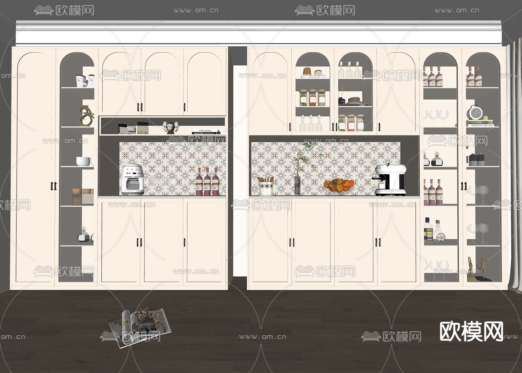 奶油风酒柜su模型下载（渲染图2）