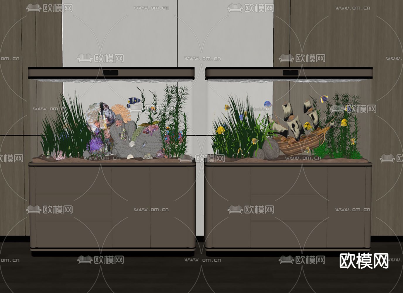 鱼缸 水族箱 观赏鱼su模型下载（渲染图2）