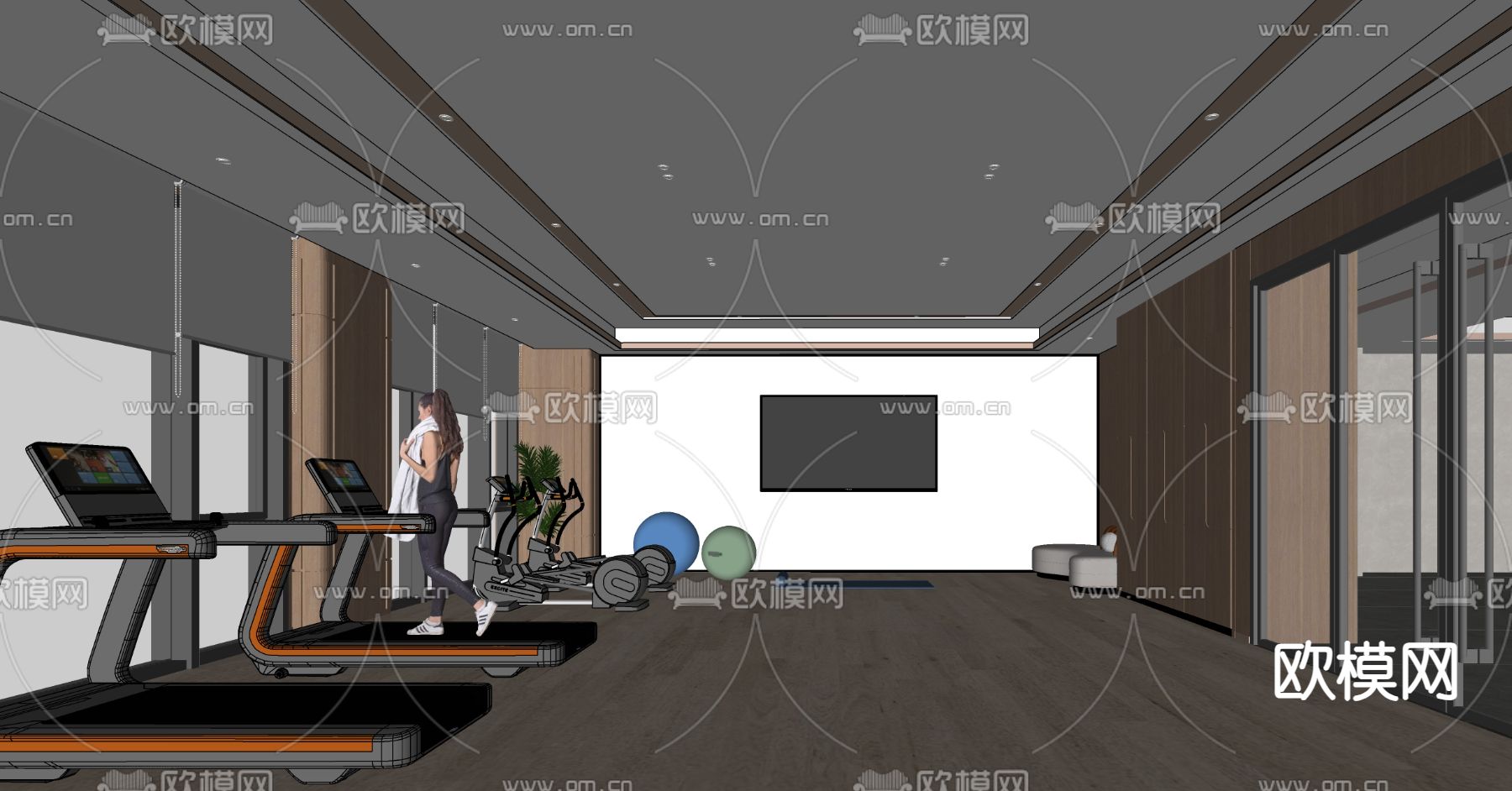 现代健身房su模型下载（渲染图2）