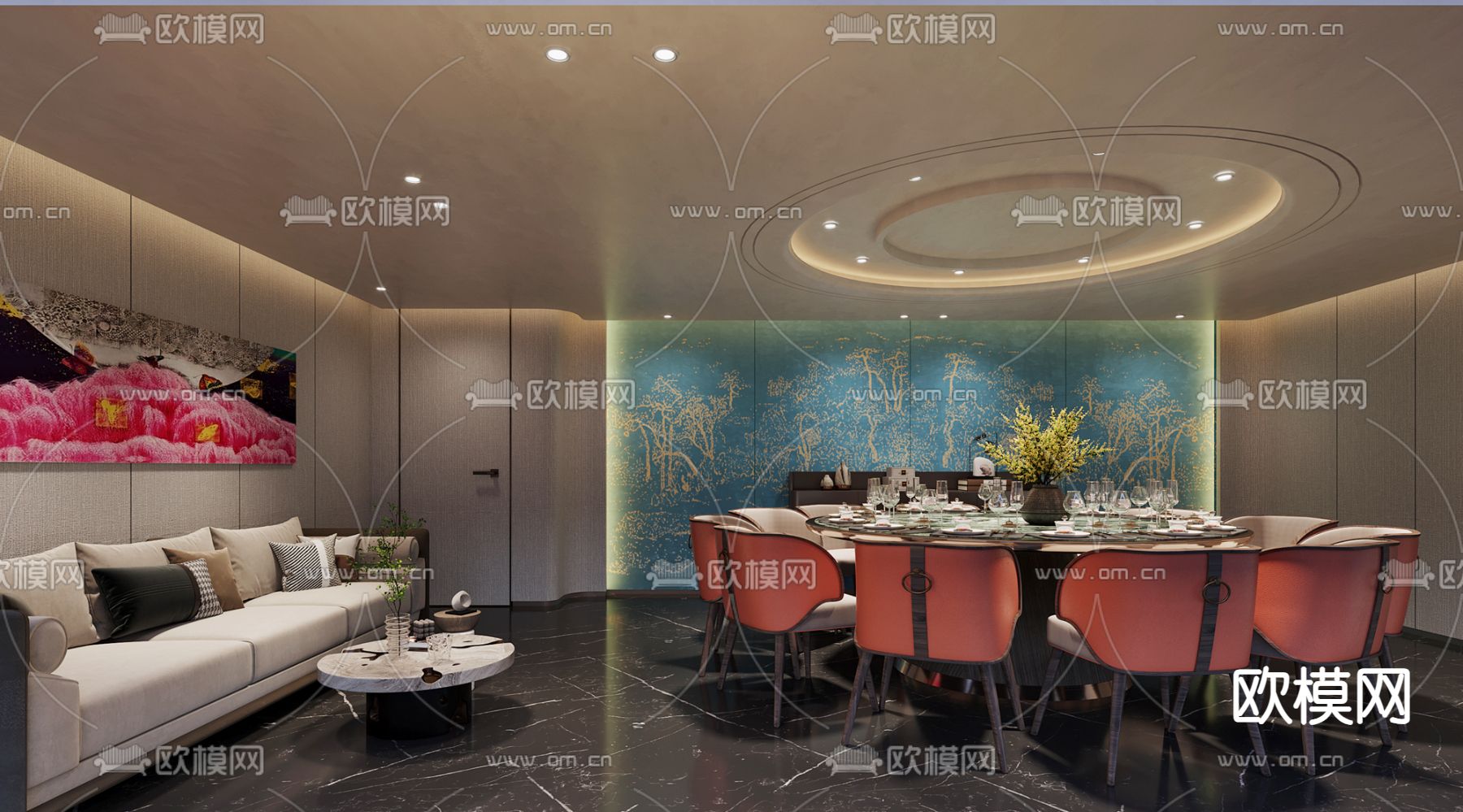 中式餐厅包厢su模型下载（渲染图1）