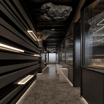  办公室走道su模型 