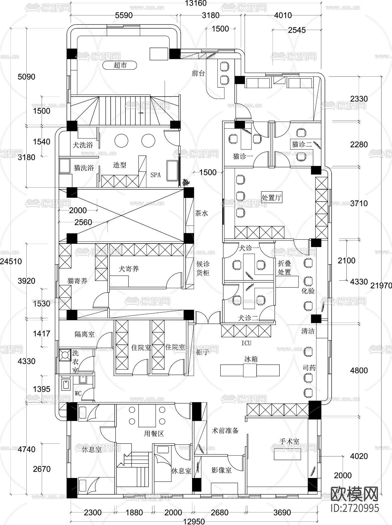 宠物店宠物医院平面图cad施工图下载（渲染图2）