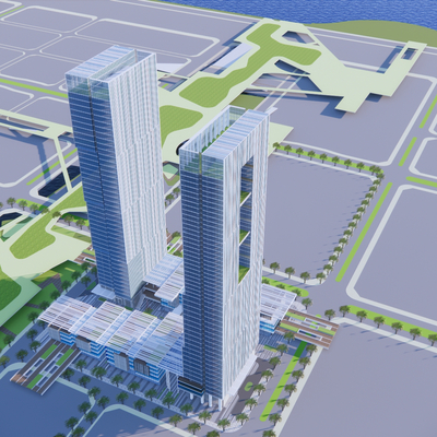  办公建筑 高层办公楼鸟瞰su模型 