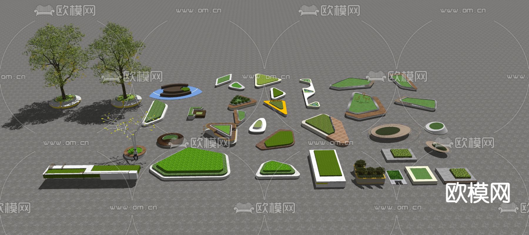 景观树池 种植池 花池座椅su模型下载（渲染图3）