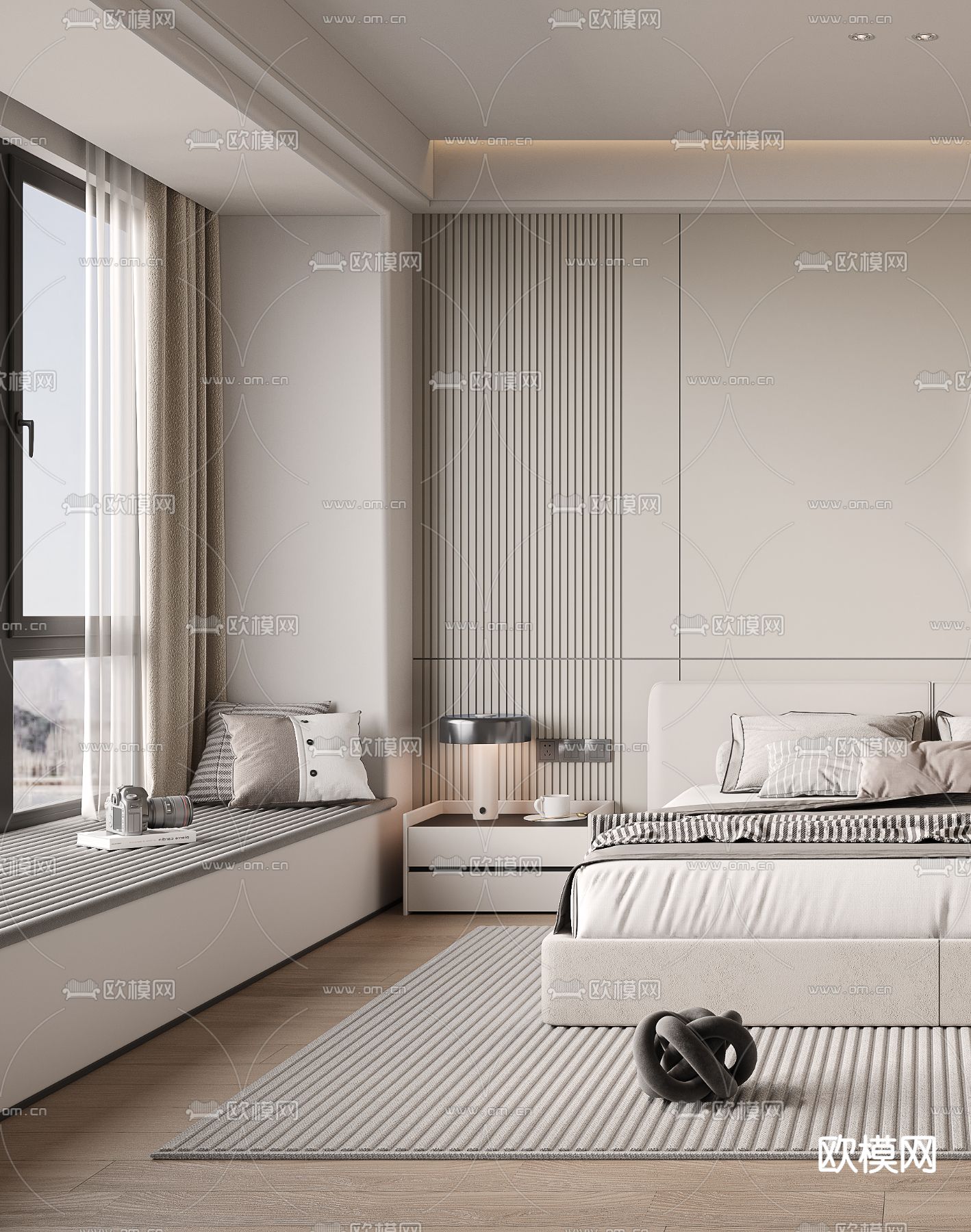 现代卧室 主卧3d模型下载（渲染图3）