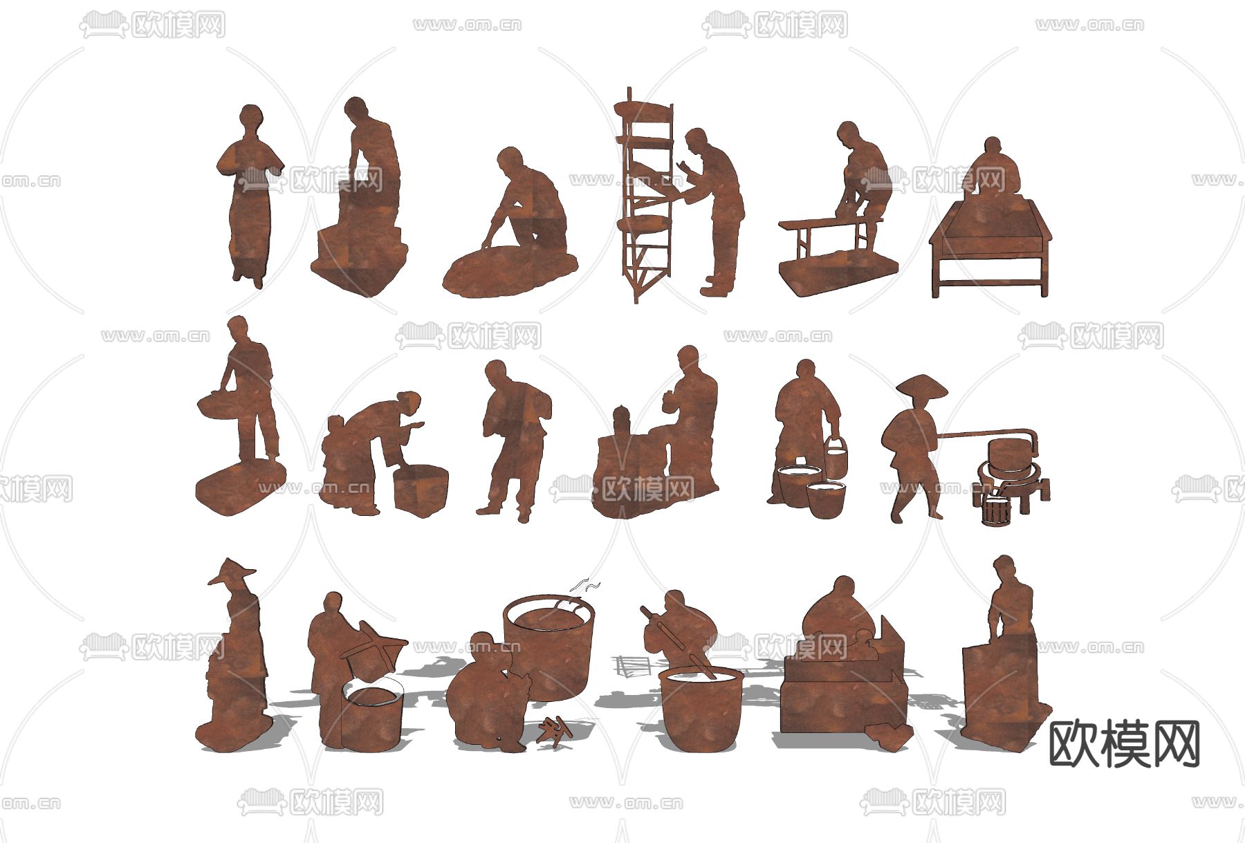 民俗手工 技艺剪影su模型下载