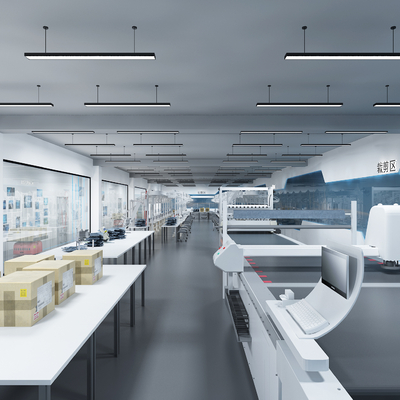  工厂流水线车间su模型 