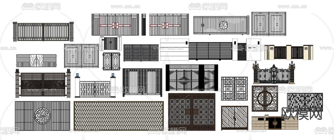 小区入口大门 格栅门 岗亭su模型下载_ID14175524_sketchup模型下载-欧模网