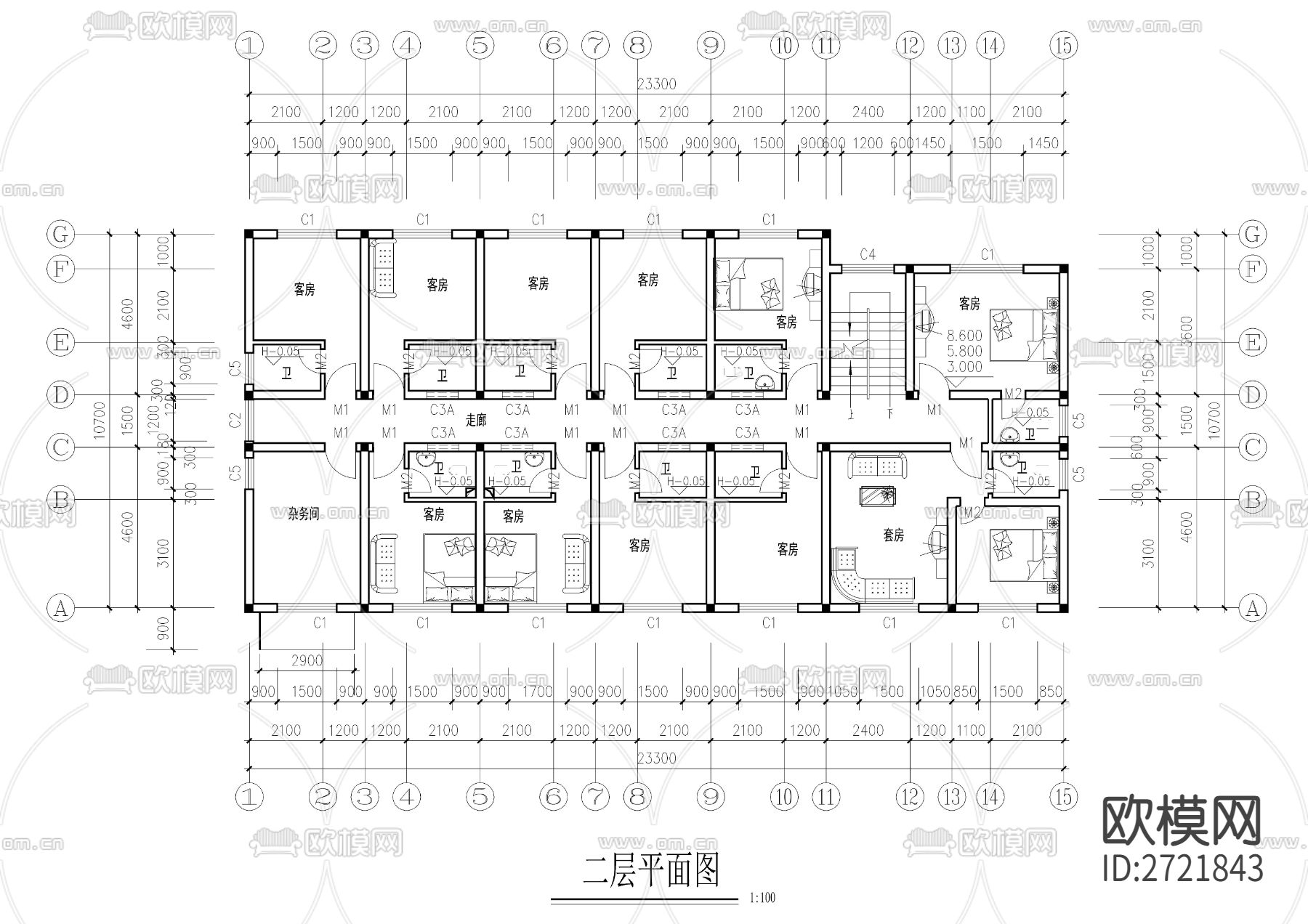 青年单身公寓CAD施工图下载（渲染图1）