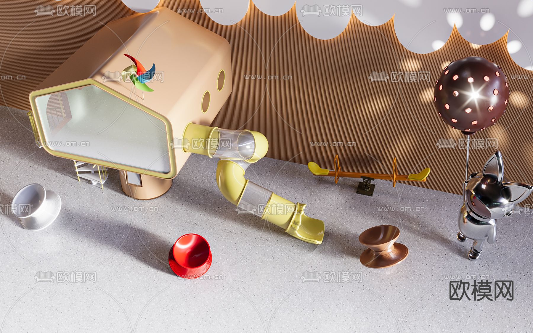 儿童滑滑梯su模型下载（渲染图3）