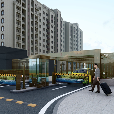  停车场门岗 车库入口su模型 