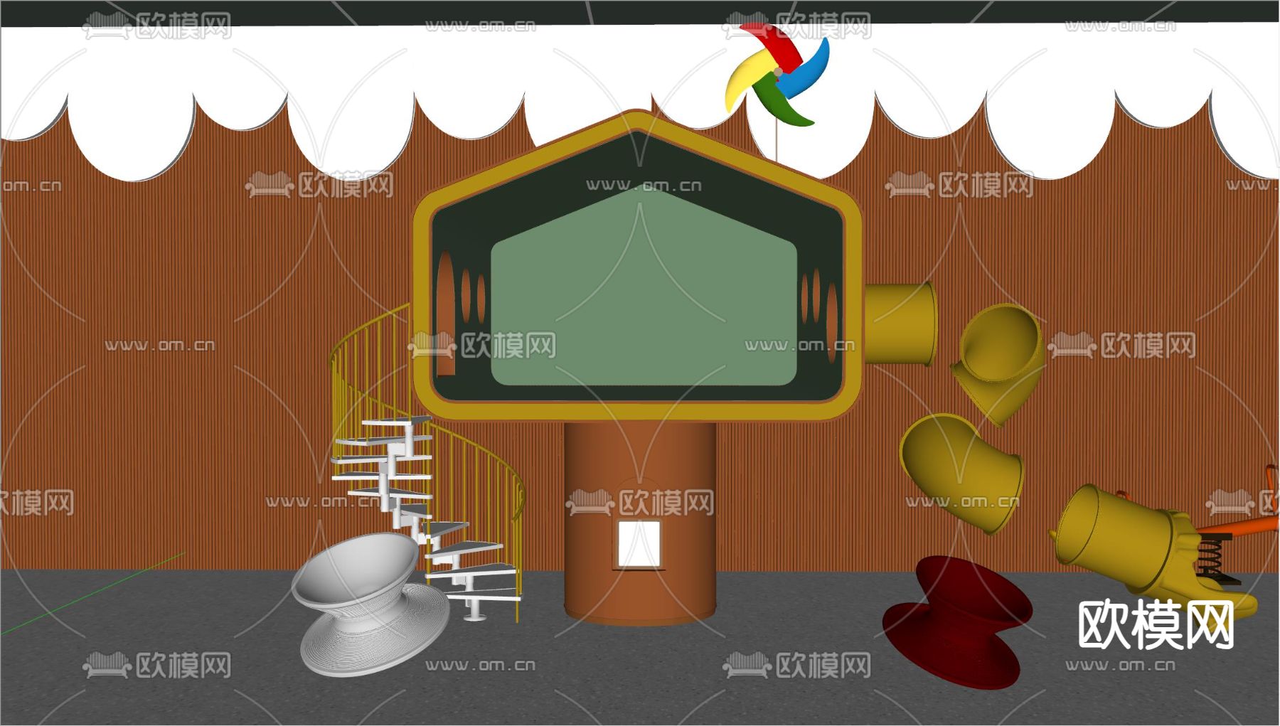 儿童滑滑梯su模型下载（渲染图2）