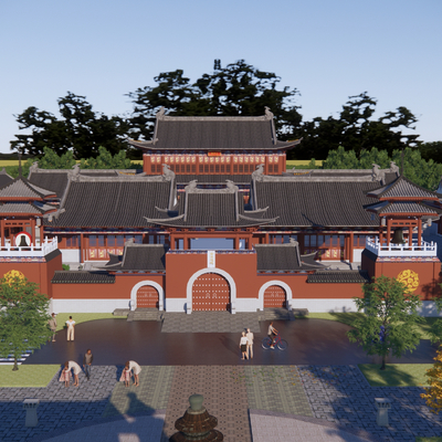  中式寺庙 古建su模型 