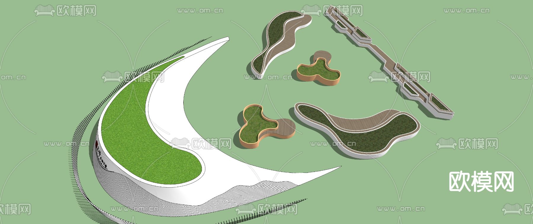 景观树池 种植池 花池座椅su模型下载（渲染图2）