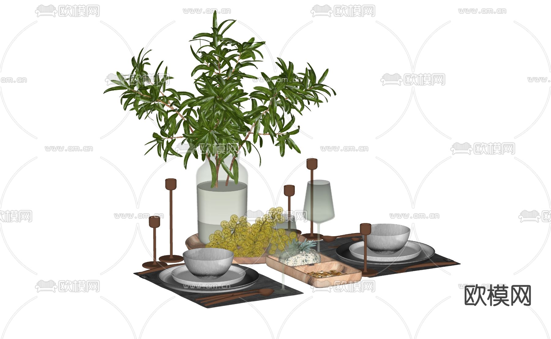 侘寂风餐具 碗碟 花瓶su模型下载（渲染图2）