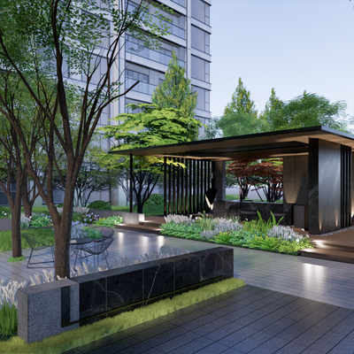 景观廊架 林下休憩su模型