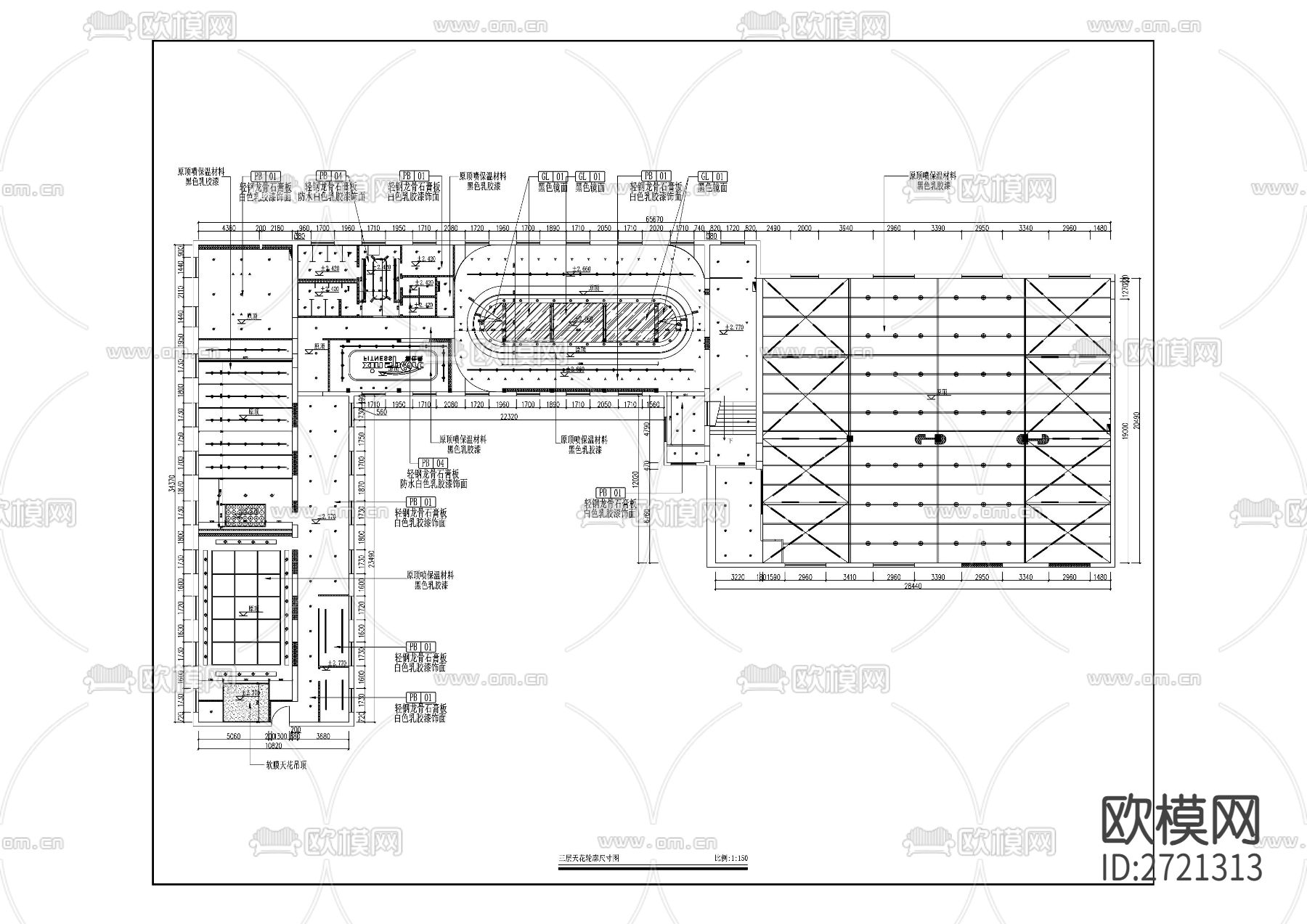 健身房平面图 CAD施工图下载（渲染图3）